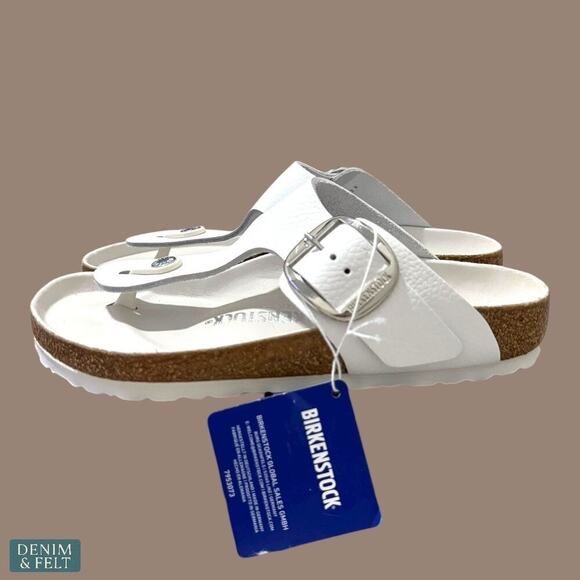 Birkenstock Gizeh Big Buckle White Leather Sandals Women’s 37 6 Narrow NEW~NWT - Picture 10 of 15